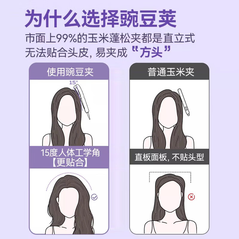 DYMIROY 戴觅豌豆荚玉米须夹板垫发根高颅顶蓬松夹神器隐形玉米烫弧形女生卷发棒烫发夹迷你便携宿舍生日礼物 顶配款【2亿负离子丨精油层护发丨陶瓷釉涂层】黛紫