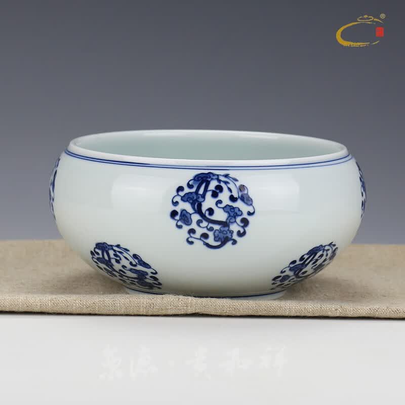 茶具茶道配件景德镇超值灵芝草茶洗水洗茶道配件 青花一团和气茶洗