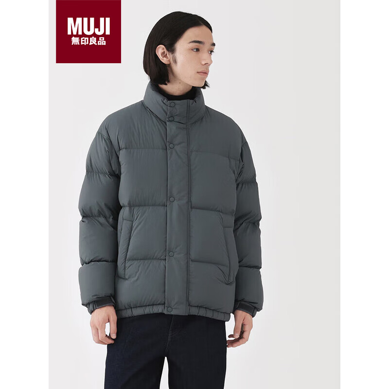 MUJI男式 轻量羽绒便携式 夹克 秋季新款 羽绒服男 烟熏蓝色 XL