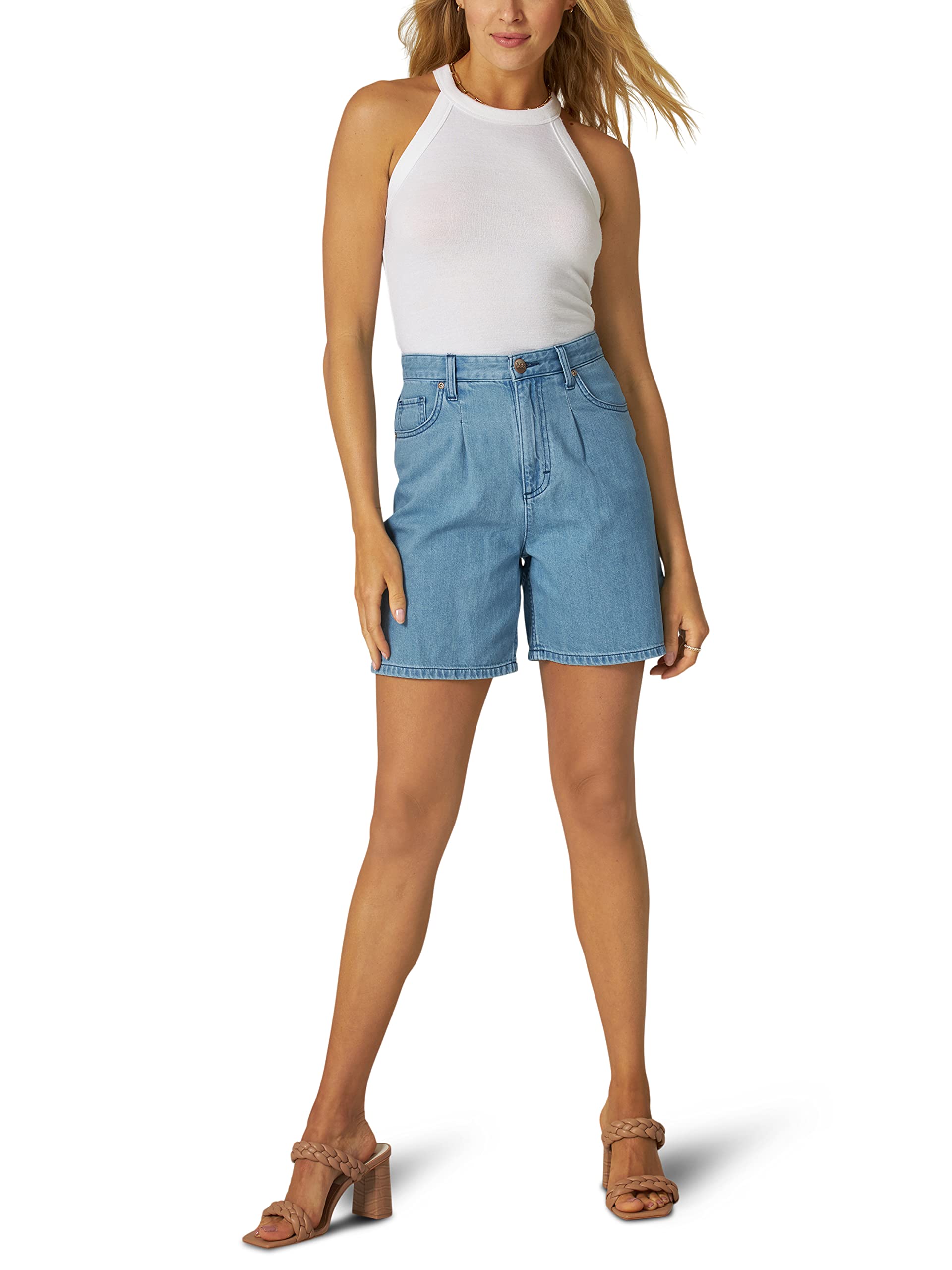 Lee 女士高腰復(fù)古牛仔短褲 寬松版型 休閑百搭 耐洗光 25