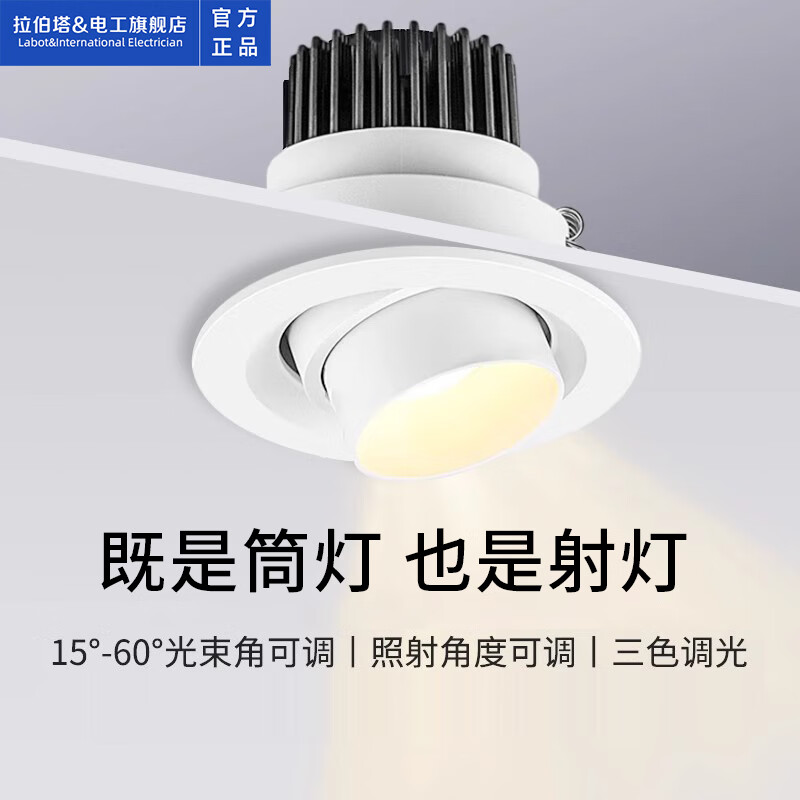 拉伯塔led嵌入式象鼻燈變焦射燈15-60度光束角家用背景墻店鋪商鋪用筒燈 變焦射燈-12W【開孔70-85】 三色變光【白暖中】