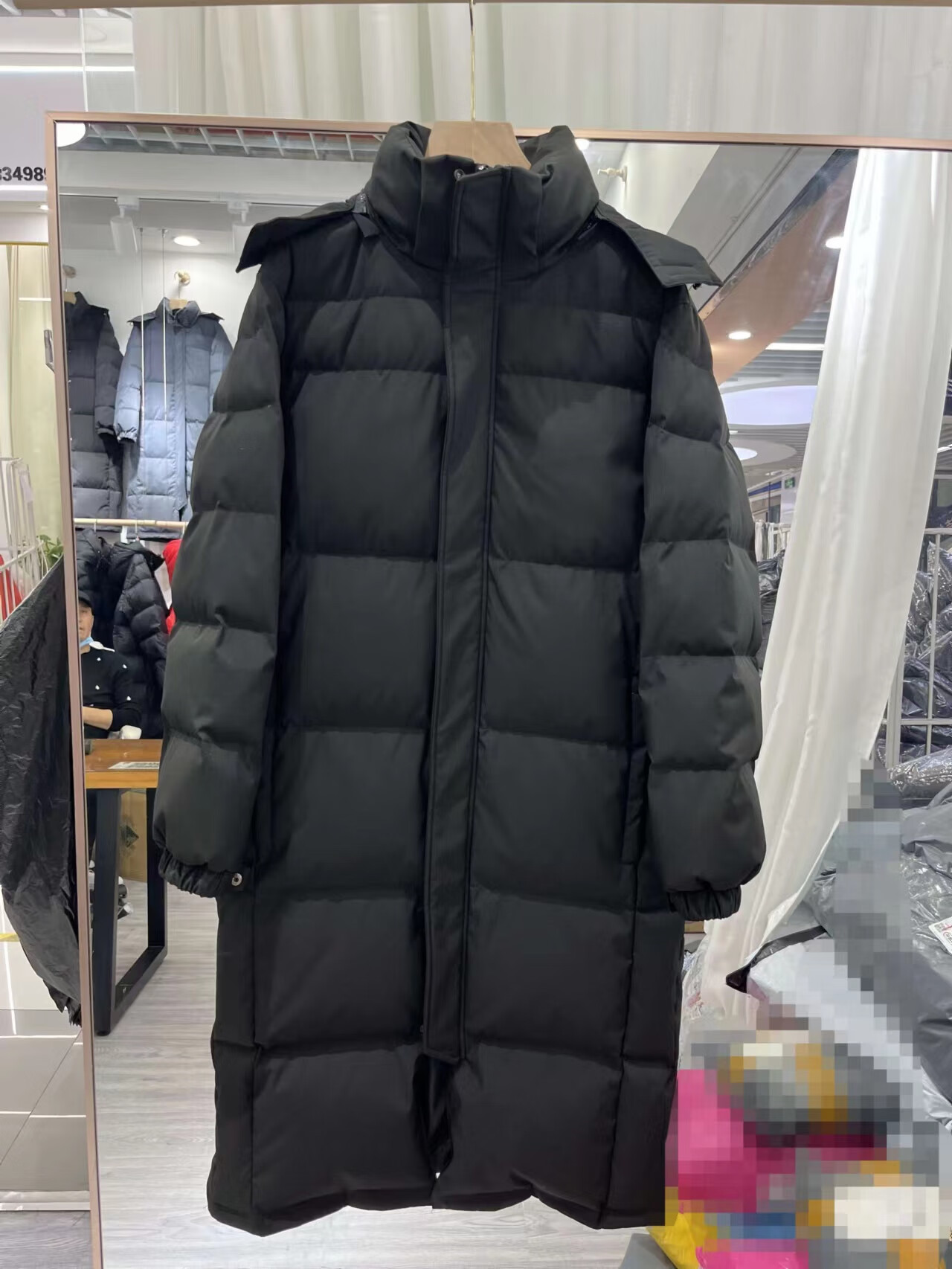 贺杨喻2023新款中戏羽绒服男女情侣长款加厚过膝白鸭绒宽松校服 黑色