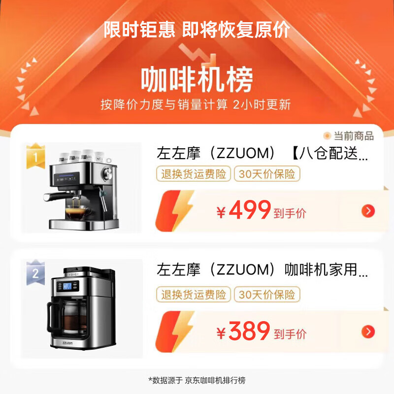 左左摩(ZZUOM)【八仓配送】咖啡机 家用半自动意式泵压式20Bar高压可打奶泡1.5升大容量水箱触控式大屏 黑晶触控大屏 20bar高压萃取