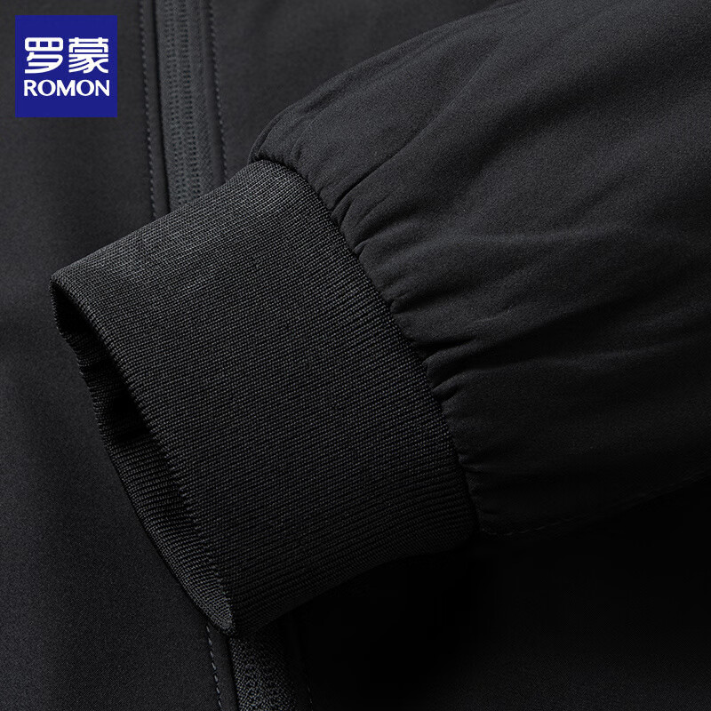 罗蒙（ROMON）夹克男外套春秋新款保暖加棉厚男士通勤棒球领茄克衫大码男装 黑色 单面款 XL