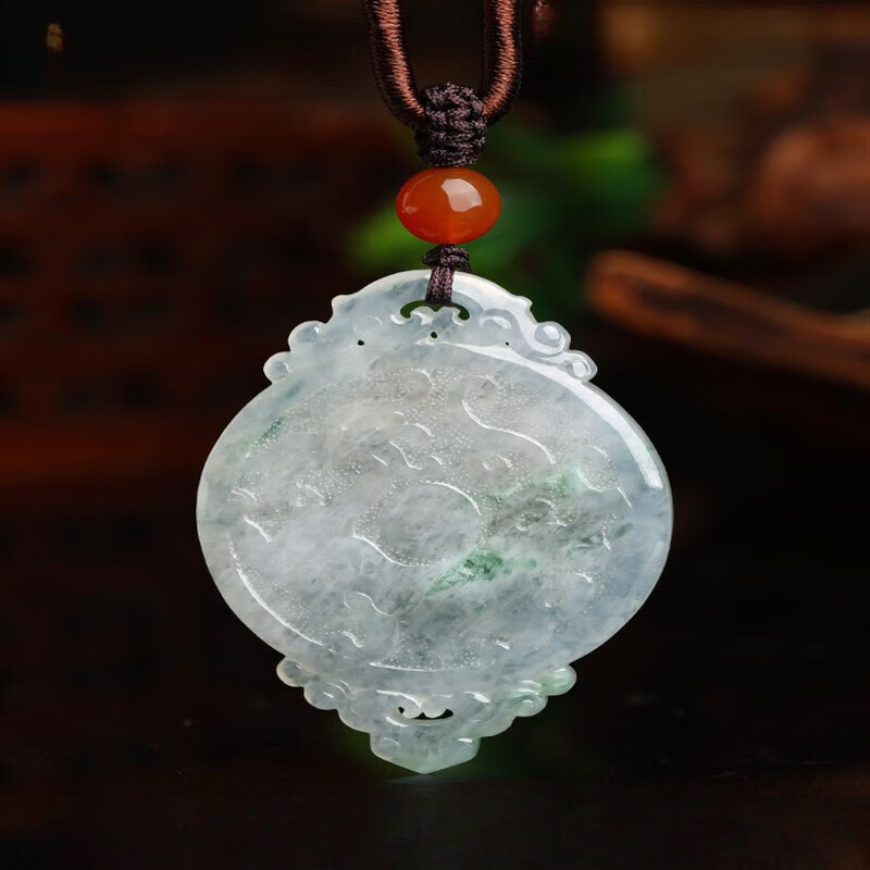 甄熙(zhenxi)平安圆满天然翡翠仿古玉牌吊坠冰糯种飘花龙牌挂件孤品