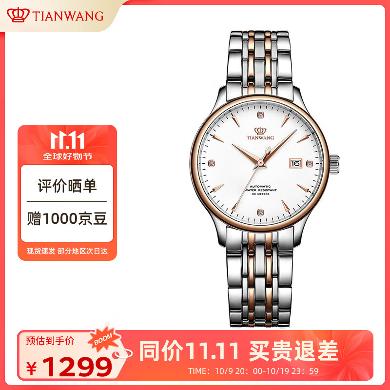 天王（TIAN WANG）手表女士 生日礼物昆仑系列钢带机械女表LS5876TP.D.TP.W