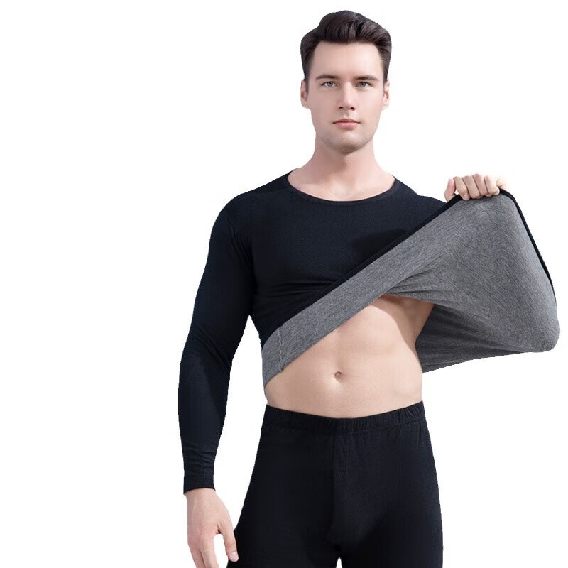 雅鹿貂绒桑蚕丝保暖内衣套装男女情侣打底秋衣秋裤秋冬套装内搭防寒 女士黑色套装 L