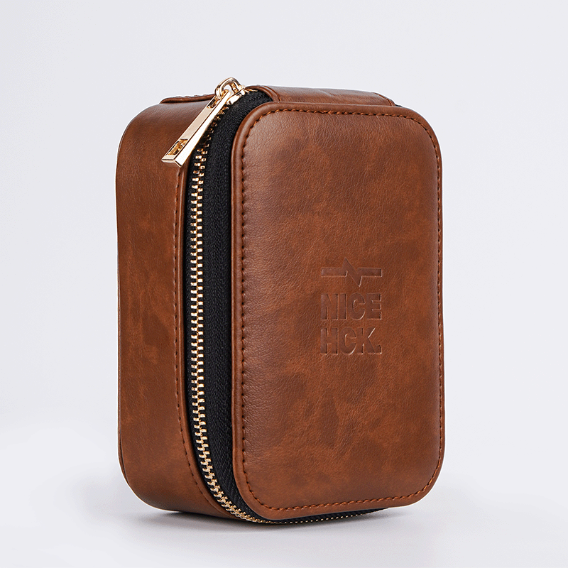 NICEHCK 大尺寸高档拉链耳机包PU盒便携多功能用途防压抗震保护收纳数据线数码U优盘HiFi线材 大容量PU拉链耳机盒-棕色款