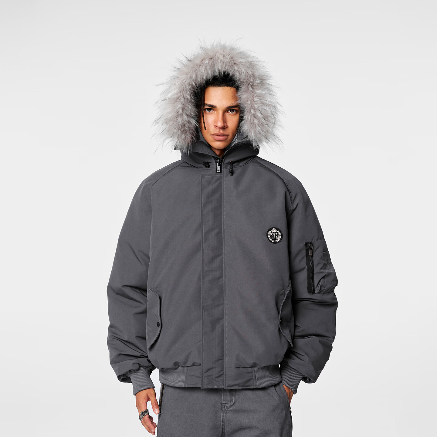 A CHOCK【Achock官方店】毛领连帽棉服男女秋冬新品美式复古加厚派克外套 灰色 L