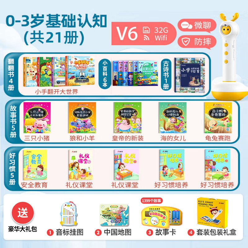 名校堂V6兒童智能點(diǎn)讀筆幼兒小孩早教點(diǎn)讀機英語(yǔ)通用全科寶寶 閱讀版V6(32G)0-3歲基礎認知21
