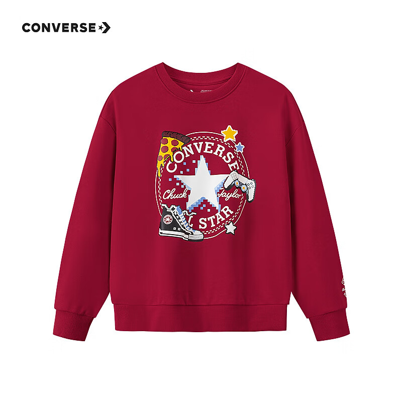 Converse匡威童装男童卫衣2025冬季新款儿童打底衫百搭圆领套头加绒卫衣 【加绒款】杰斯特红CNVN-FW-J349 160 /80 【建议身高158-170cm】