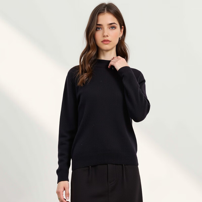 阿仕顿（ARTSDON）女新款纯色羊毛简约百搭修身内搭打底半高领针织衫 黑色 M 推荐100-110斤