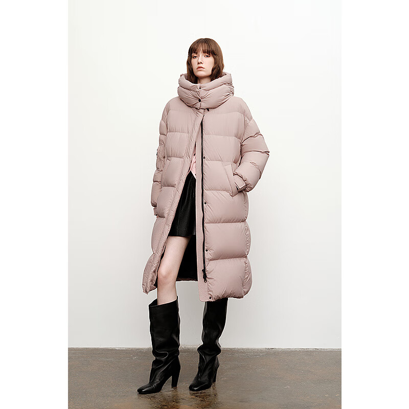 H's泡芙羽绒服女冬新款小众设计轻薄长款保暖上衣 薄雾玫瑰粉 S