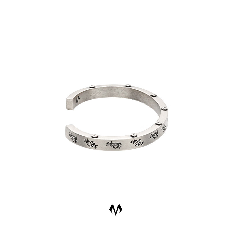 BABAMA生日礼物开口手镯男女小众手饰情侣手环送男友生日礼物 古银色女款