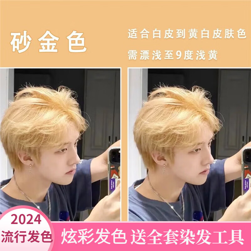 汉淇男士专用颜色染发剂膏植物流行色显白自己在家染 砂金色 100ml 1支