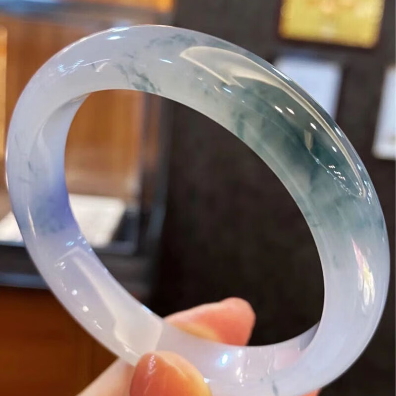 映上女神节送女友冰种白底飘花翡翠手镯缅甸玉石气质贵妃春带彩飘紫冰