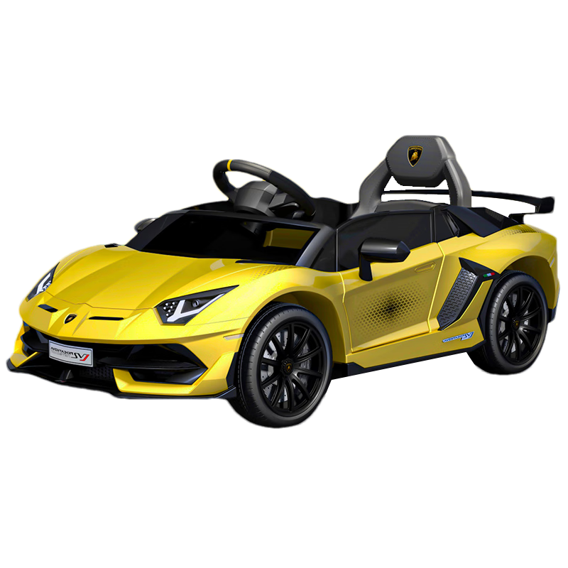 小童鞋【蘭博基尼授權(quán)】兒童電動(dòng)汽車可坐人四輪童車小孩寶寶遙控玩具車 黃色 豪華四驅(qū)+12V7A+皮座+軟胎