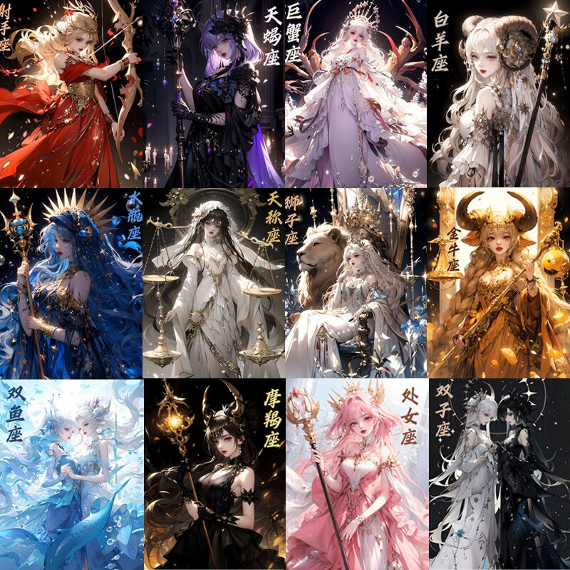 创京懿选贴画古风十二星座十二星座拟人钻石画满钻唯美少女手工贴钻