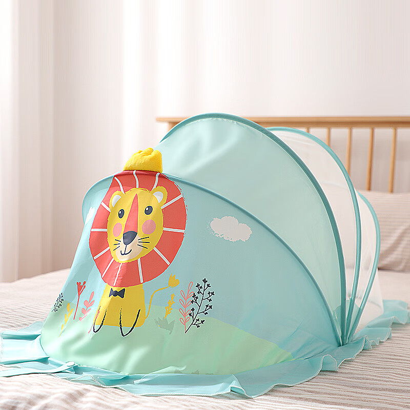 新生儿宝宝床上蚊帐全罩式通用可折叠小防蚊帐罩 卡通/狮子【建议0-1