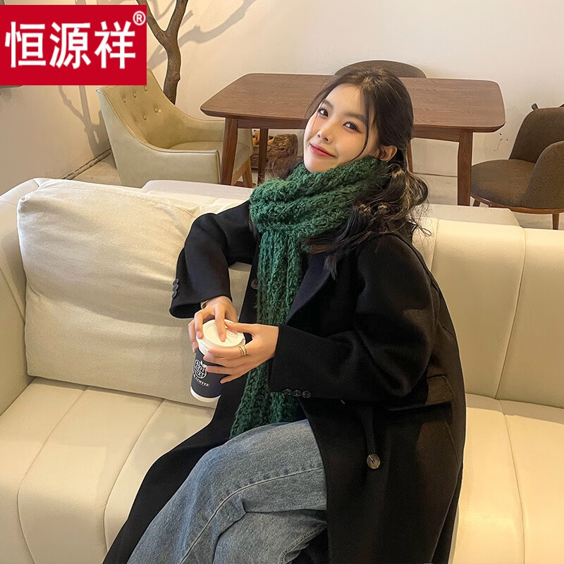 恒源祥新款雙面呢黑色毛呢大衣外套女2025春秋季高級感斗篷赫本風(fēng)女裝 黑色 S 90斤-110斤