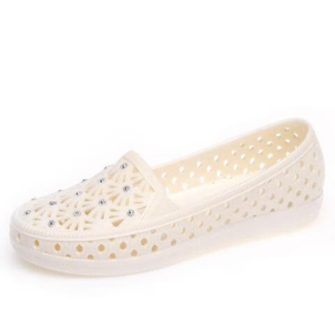 【直发】夏季新款镂空透气凉鞋浅口护士鞋洞洞鞋女妈妈鞋凉鞋白色 白色（1双装） 37