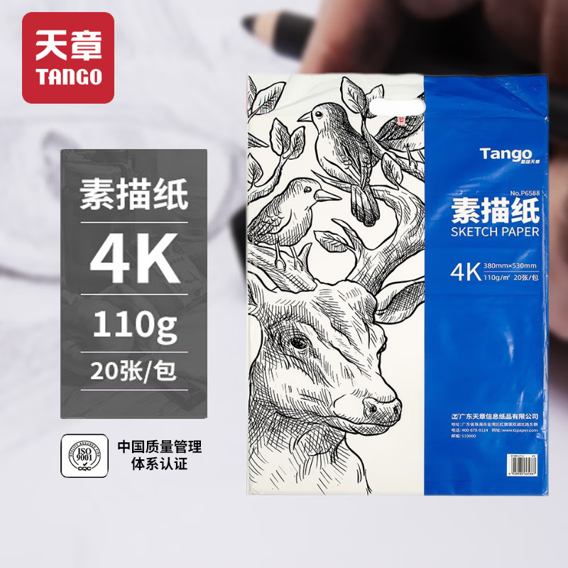 天章 （TANGO）4K素描纸110g 绘画纸素描本速写手绘涂鸦彩铅画纸/美术生临摹写生老师学生儿童美术考试用纸20张