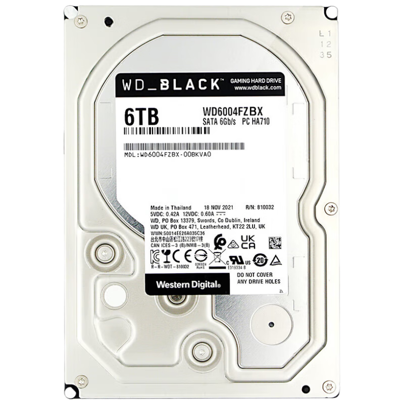 西部数据(WD)6TB 台式游戏机械硬盘 WD_BLACK 西数黑盘 SATA 7200转256MB CMR垂直 3.5英寸WD6004FZBX