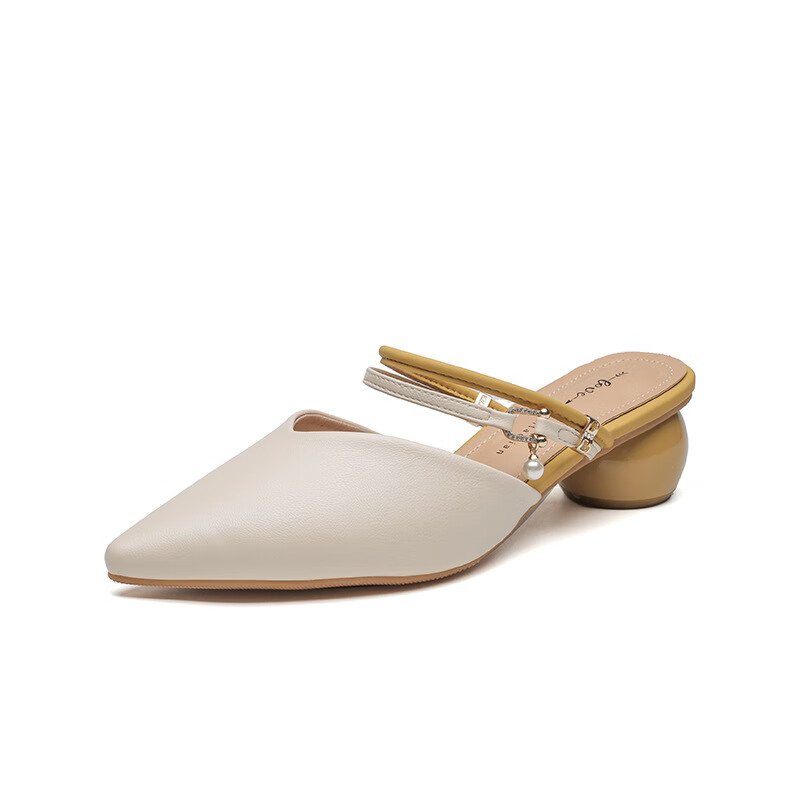 sagiv卡迪高官方尖头半拖鞋女外穿年新款夏季仙女风配裙子中跟包头粗