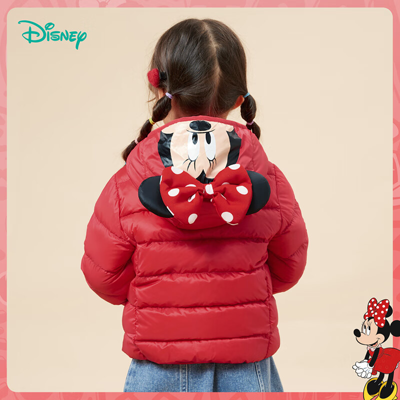 迪士尼(Disney)儿童立体米妮造型连帽90白鸭绒轻薄保暖红色新年羽绒服童装外套 红色 140
