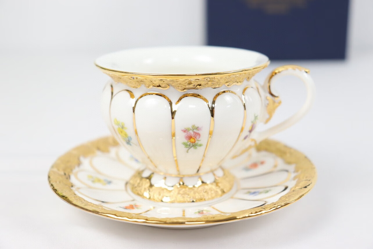 olevo德国梅森瓷器咖啡杯单杯碟 系列缤纷小花 咖啡杯碟 白色一杯一碟