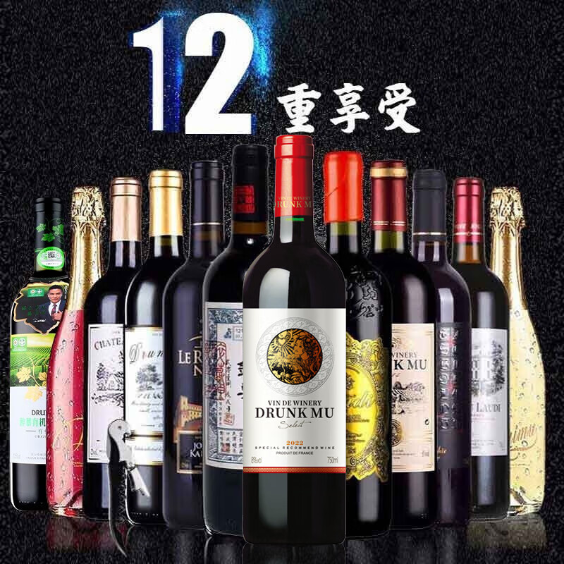 醉慕【12组合装】干红葡萄酒甜型气泡酒果酒红酒12支尝遍12种风味