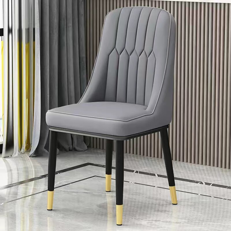 柏伊瑞曼餐椅家用椅子轻奢高级凳子靠背出租房用靠背椅铁艺麻将梳妆椅 灰面+灰背【】纯黑腿