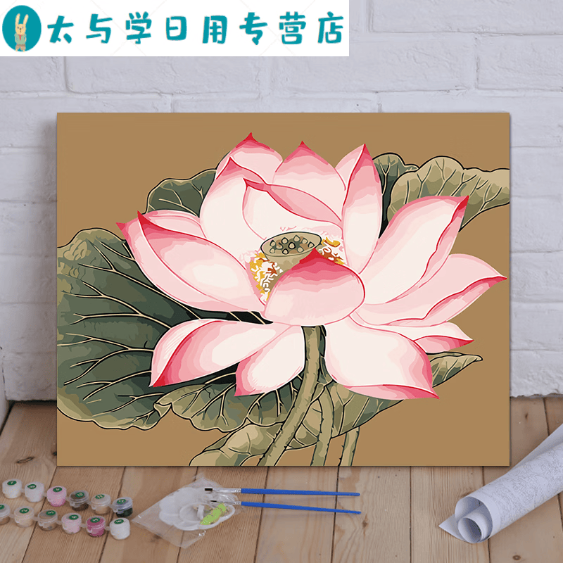 diy数字油画 中式客厅风景花卉动漫人物手绘填色装饰画 荷花 水佩风裳