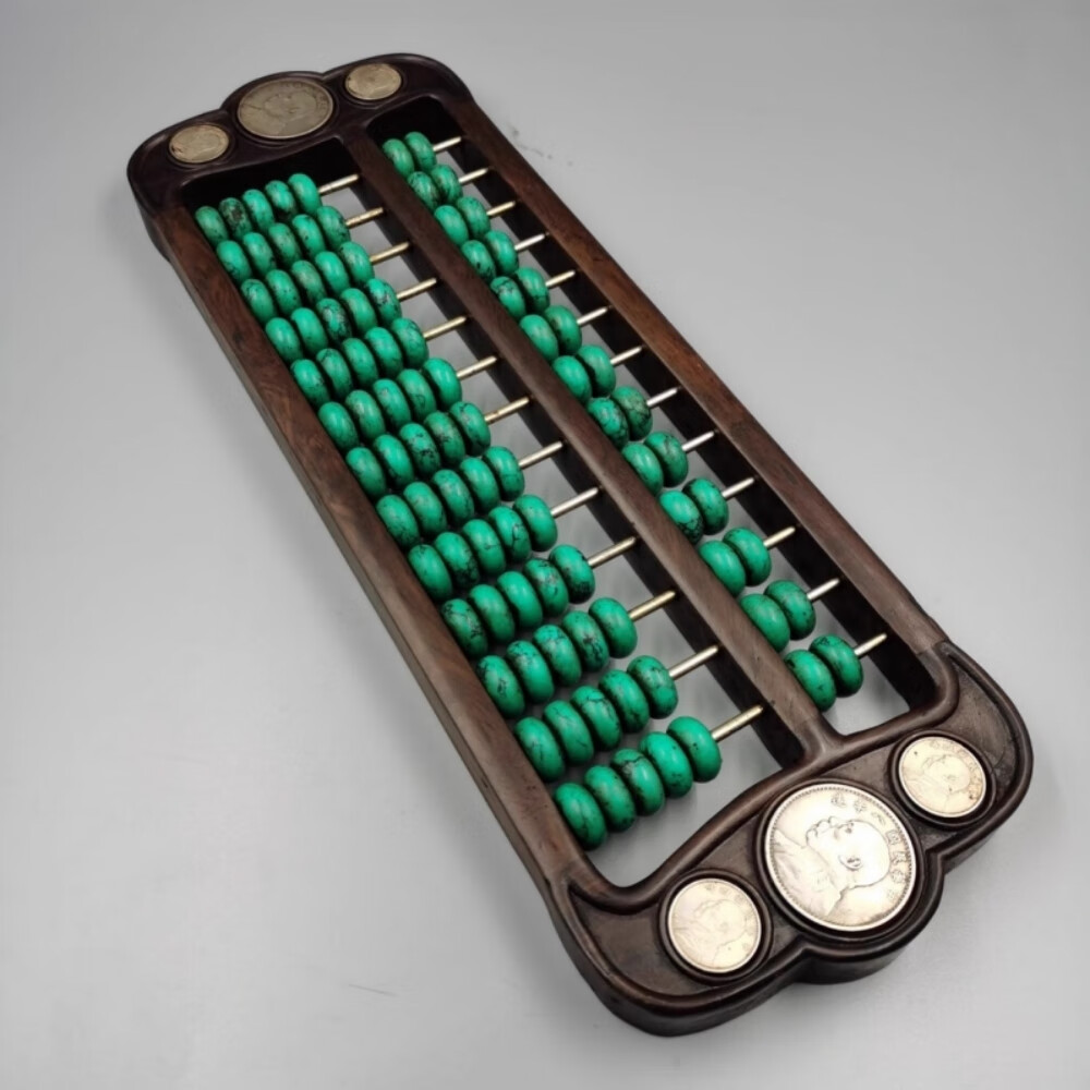 美衣羊复古收藏老算盘摆件老式实木算盘玉珠算盘镶嵌银元算盘