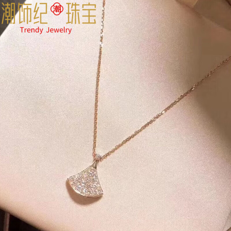 泽彩小裙子项链18k金满钻18K玫瑰金女 白贝母红玉髓扇子锁 玫瑰金 京东折扣/优惠券
