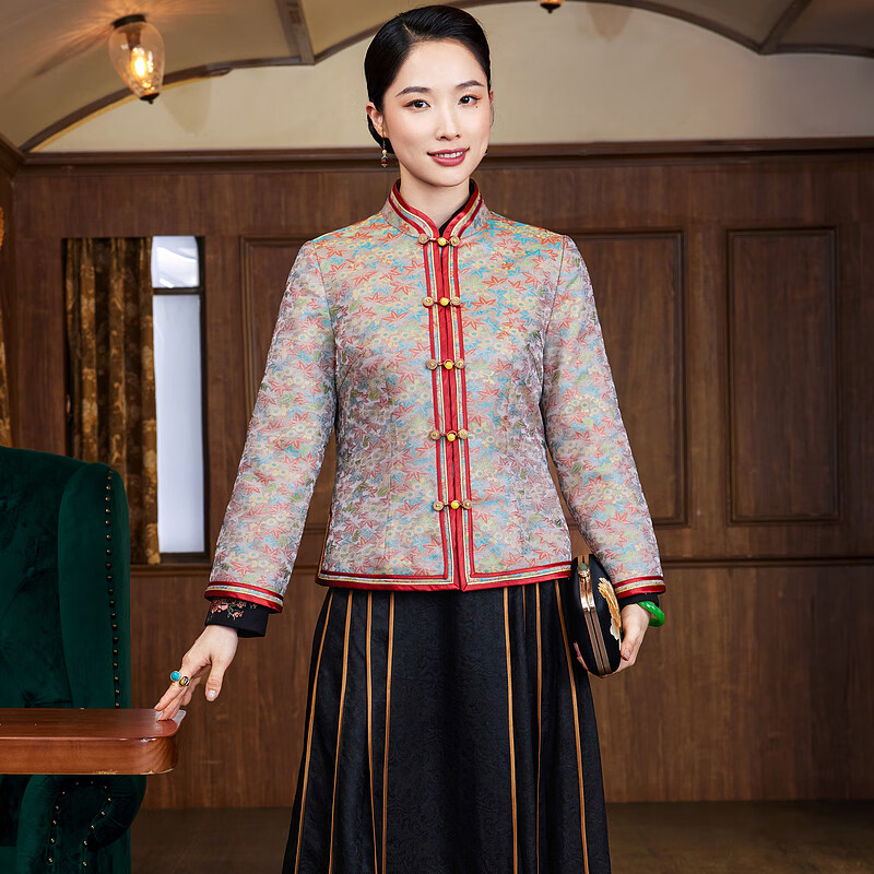 璽玥2025冬季中國風(fēng)宋錦桑蠶絲夾棉保暖中式唐裝外套傳統(tǒng)氣質(zhì)棉衣新年 圖片色 2XL (體重125~135)