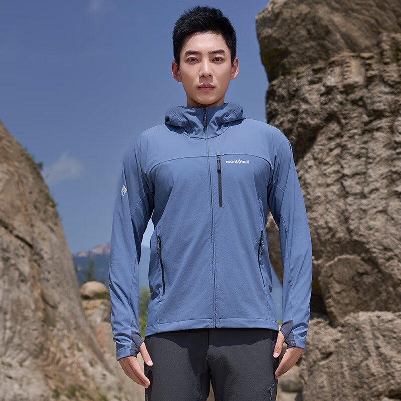 mont·bell软壳衣男款户外秋冬防风保暖防泼水徒步登山连帽外套 1106727 GY灰色 M