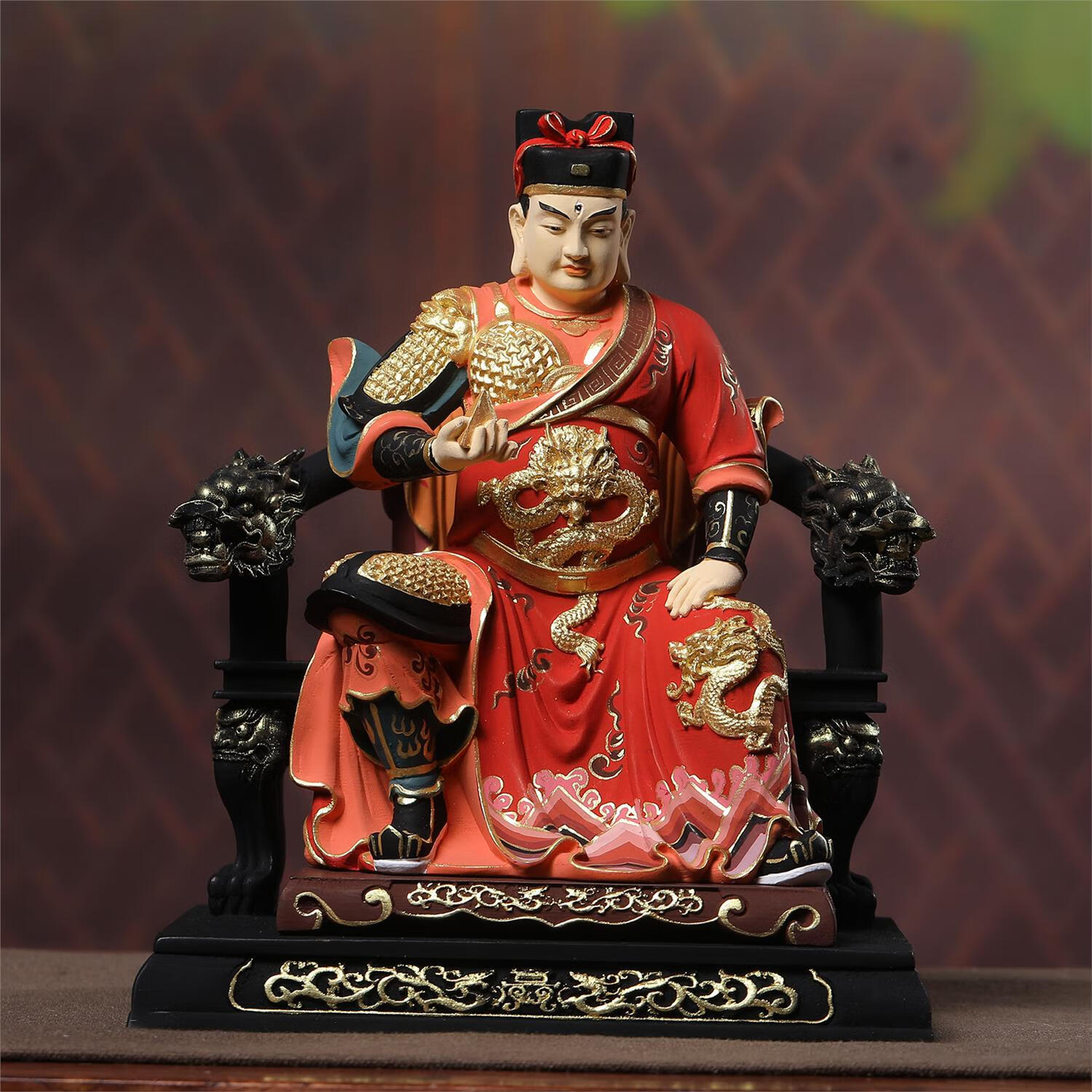 一木代传桧木精雕刻描金彩绘版华光大帝马王爷火神三眼神像摆件家居