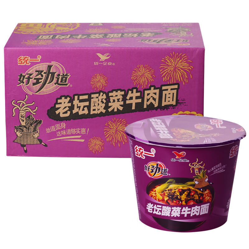 统一好劲道桶面整箱老坛酸菜方便面泡面速食红烧红油香菇 老坛酸菜