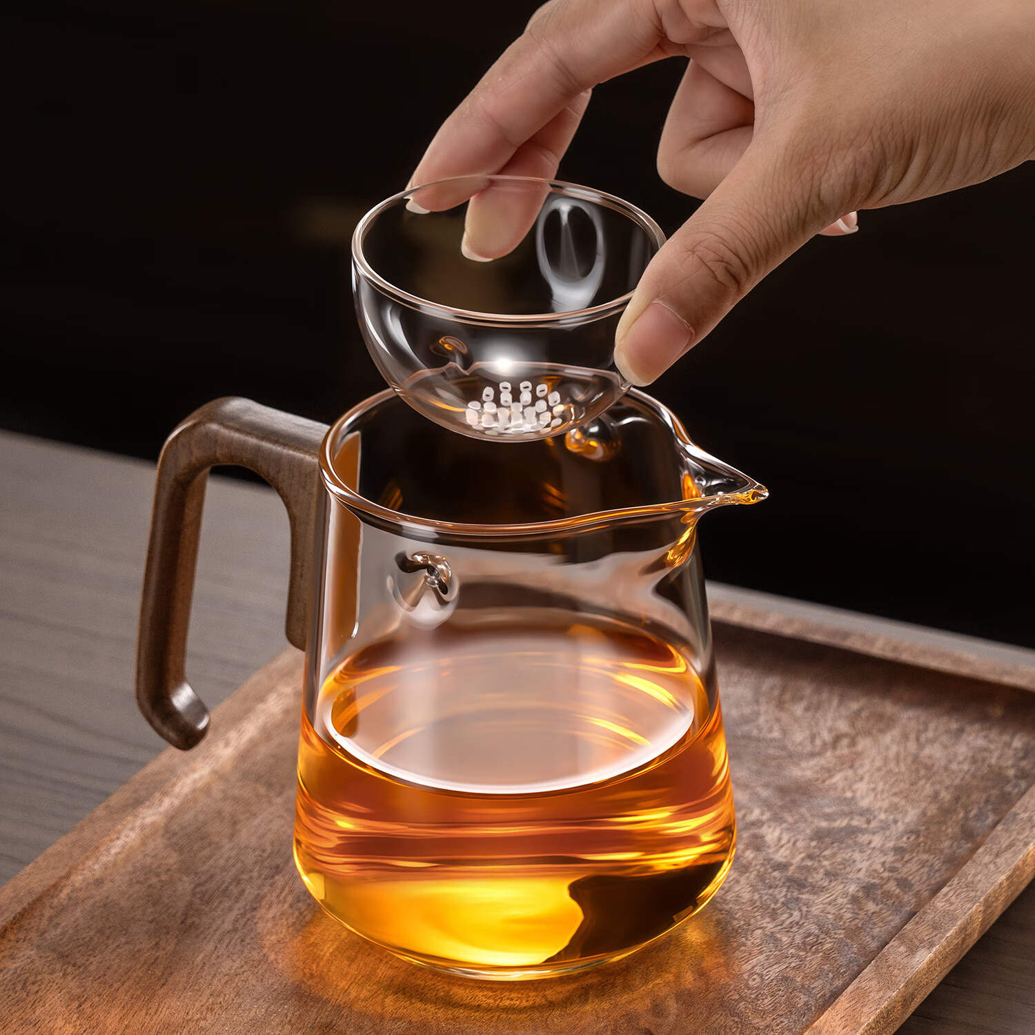 和间小青柑专用泡茶壶玻璃公道杯茶滤网茶漏一体茶水分离分茶器冲泡器 【350ML-透明】T把小青柑壶+2木环杯