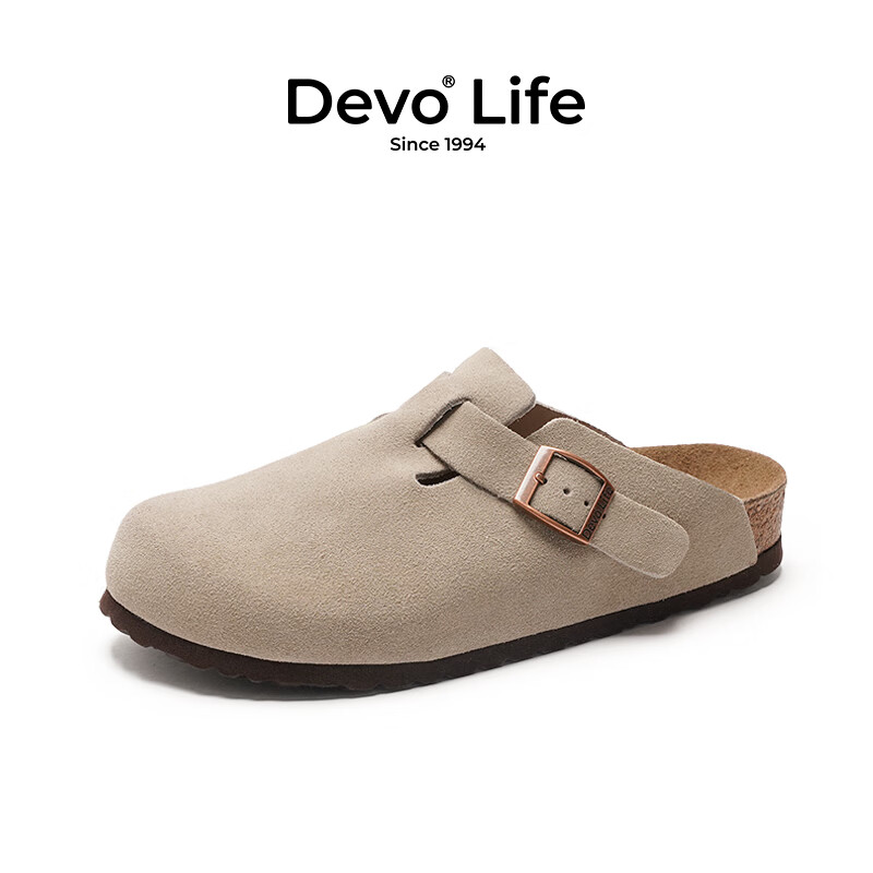 Devo Life【邓恩熙同款】软木鞋男女时尚包头鞋勃肯拖鞋休闲外穿拖鞋3624 灰色反绒牛皮 38 （建议拍小一码）