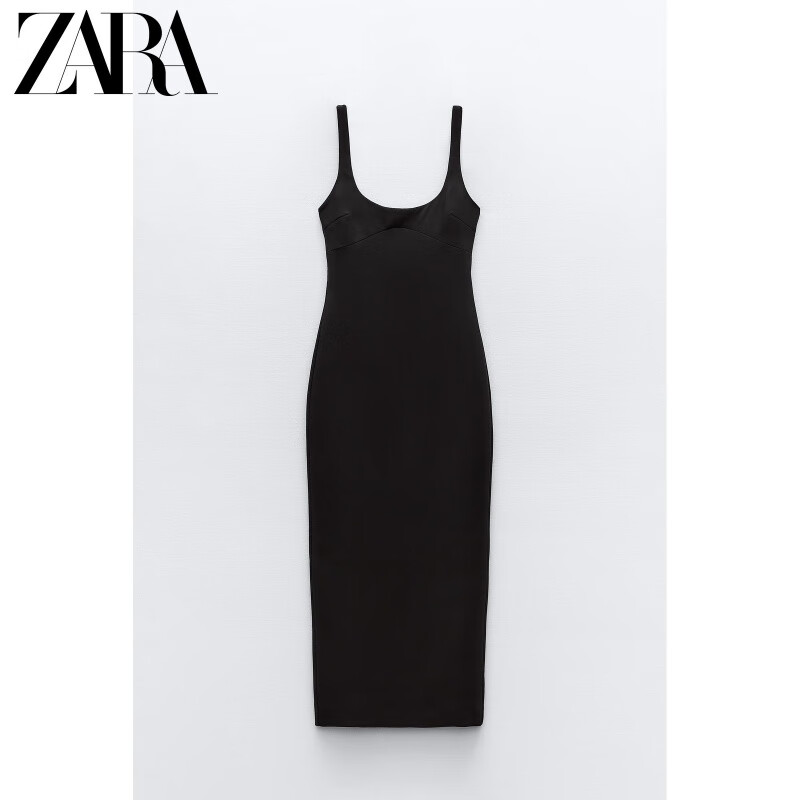 ZARA24春季新品 TRF 女装 合身中长版连身裙 2289777 800 黑色 XS (160/80A)