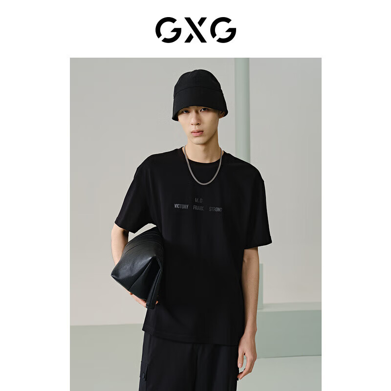 GXG男装 商场同款多色字母图案短袖T恤 24年夏季 黑色 170/M