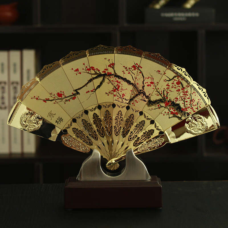 晨林之歌送外宾出国礼物寒梅工艺品折扇装饰品摆件客厅饰品送老外礼品