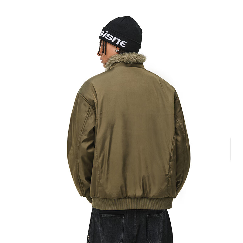 404MOBGANG座山雕毛领夹克棉服外套男女冬季保暖防风解构加厚款棉衣棉袄 绿色 2XL