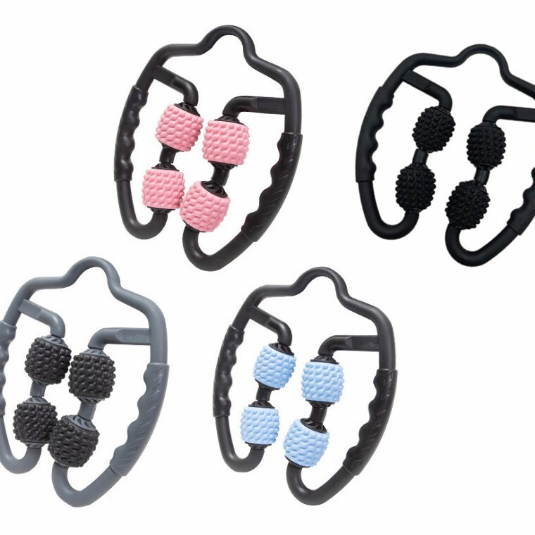 4轮瘦腿器软胶瑜伽运动环形滚轴腿部肌肉放松泡棉按摩棒夹 全塑料(蓝色)