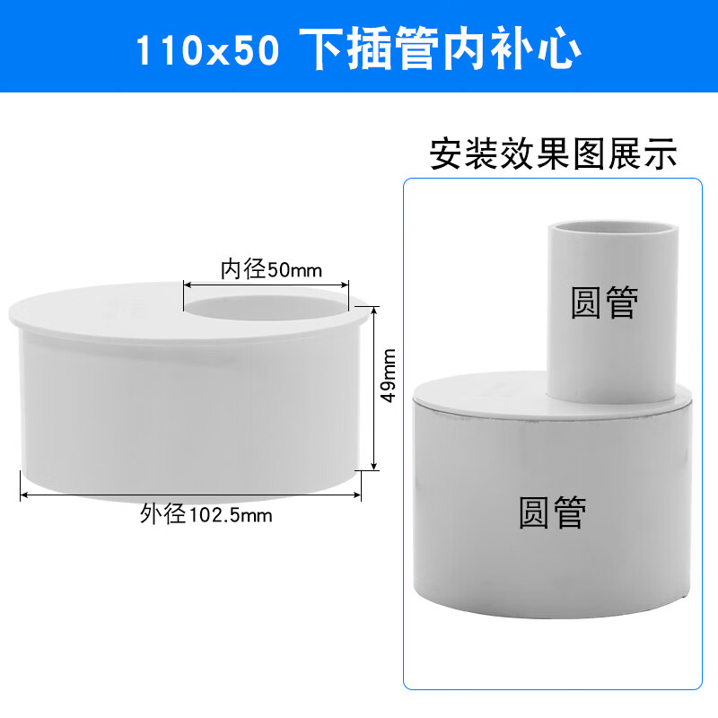 变径管接头50管件110下水管75排水管配件 【110*50】插管内 偏心补心