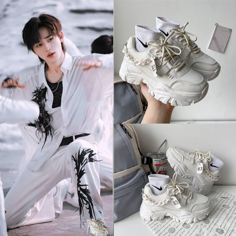橦舟渡时代少年团同款鞋子宋亚轩刘耀文小炸老爹鞋ins潮厚底增高小白