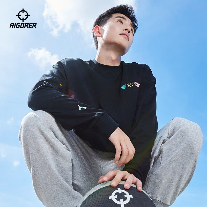 准者斗法长袖T恤男春季美式运动卫衣潮流刺绣纯棉透气打底衫 纯正黑(尺码偏大拍小一码)刺绣 S