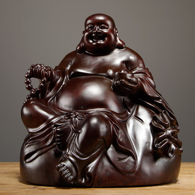 黑檀木雕弥勒佛根雕摆件实木大号坐笑佛红木家居客厅装饰工艺品 精雕